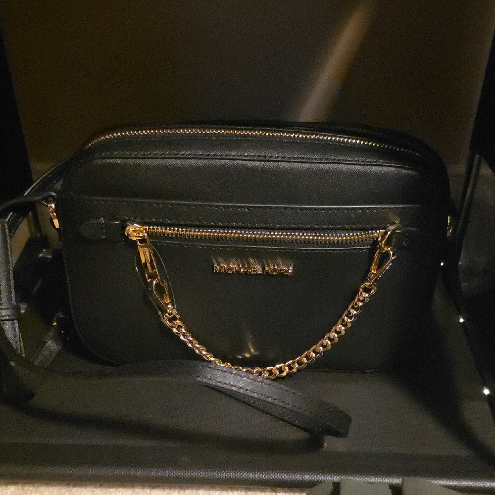 Michael Kors Black Crossbody with Gold Chain